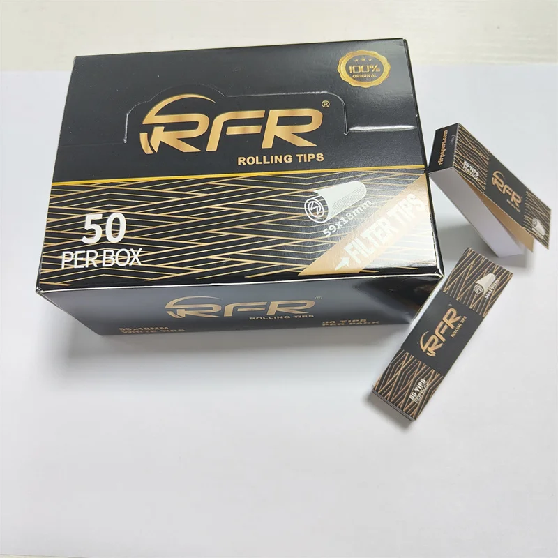 RFR Classic Black Wide Rolling Tips 50 Leaves  50 Packs Unbleached Paper for Smoking