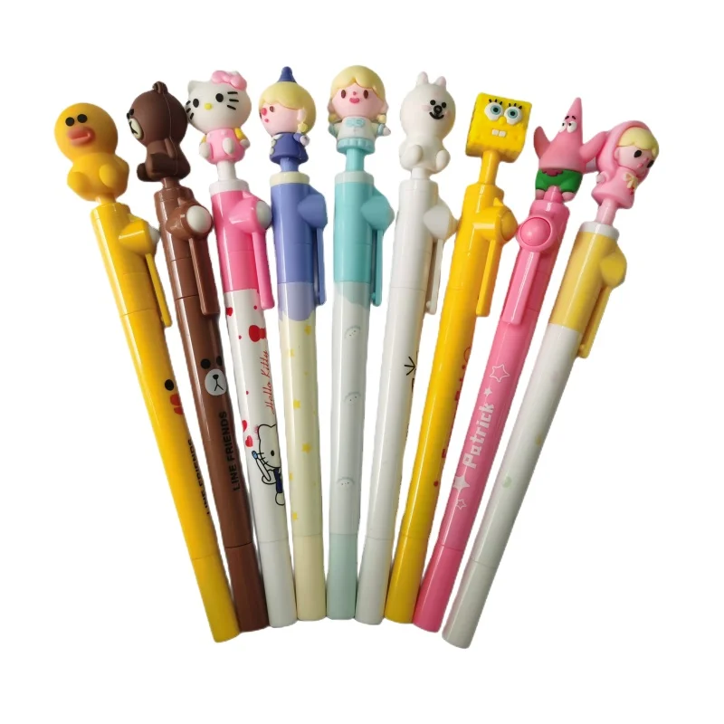 Custom Cartoon Rotating Ballpoint Pen Pink Korea Cute Promotional Gift Creative Girl Colorful Floating Liquid Flash gel Pen