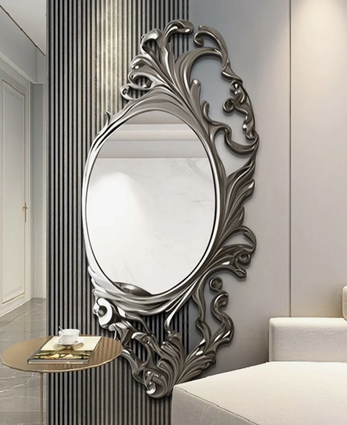 Art decor wall mirror luxury custom full length metal mirror floor large hanging mirror wood frame gold sliver antique