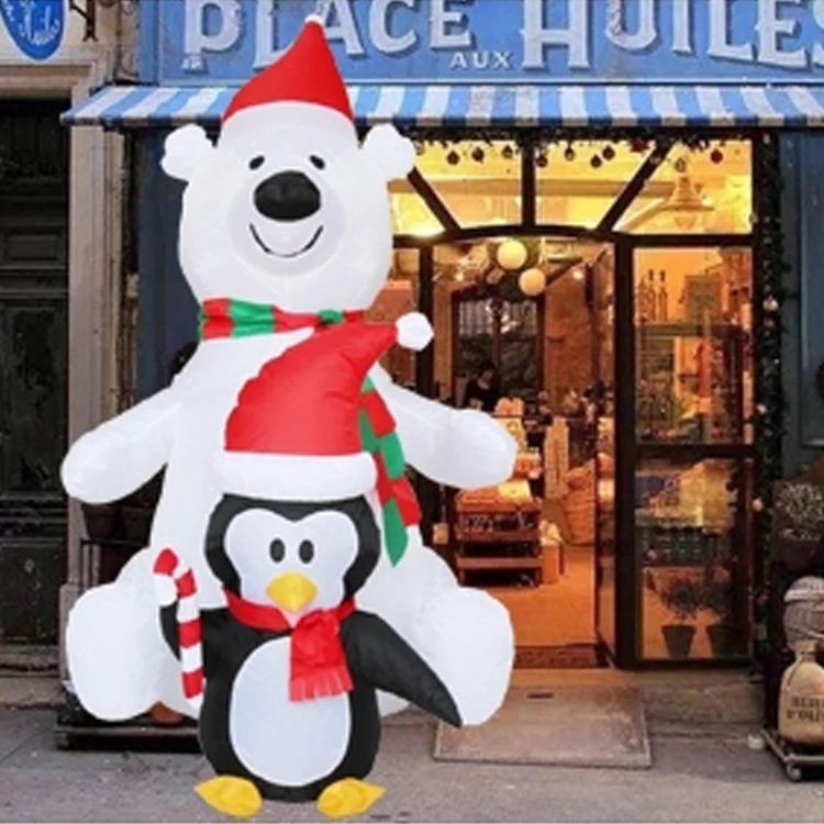 5.5FT Outdoor Christmas Decoration Inflatable Polar Bear With Penguin