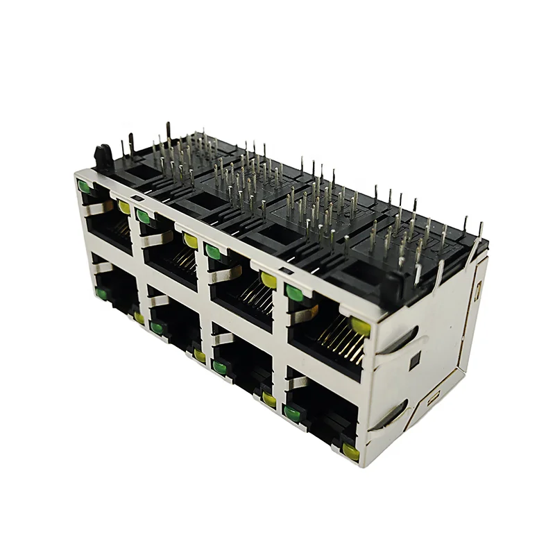 Разъемы Ethernet 5921, модульный разъем 2x4, несколько портов RJ45 8P8C, гнездовой экран со светодиодом и EMI