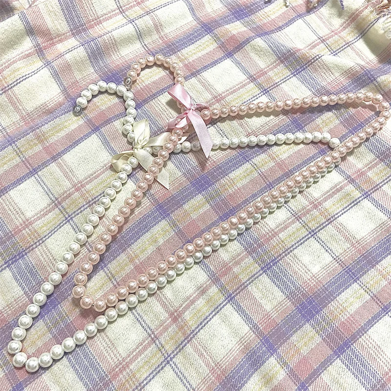 Wholesale Pearl Clothes Pants Hangers Bowknot Beaded Wedding Home Shop Daily Clothes Rack