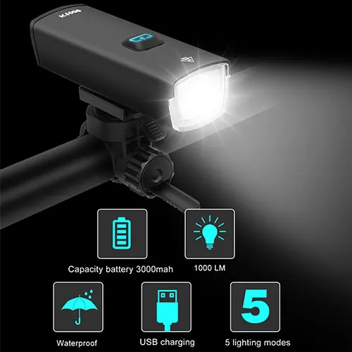 Aluminum bicycle headlight  1000Lumens Super bright LED 3000mAh Battery  usb  Bike  Light