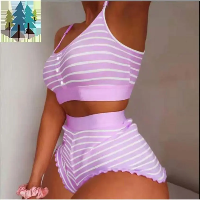 lace suspenders twopiece home clothes sweet pajamas Women Sets Sales of fashionable strawberry printed