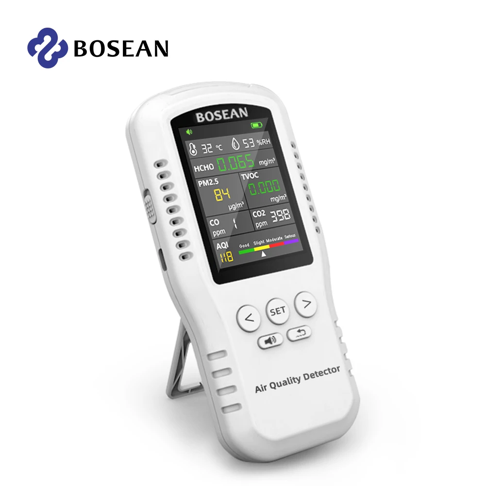 Bosean Newest Portable carbon dioxide Detector Temperature Wireless Humidity Air Quality Desktop Indoor co2 meter monitor