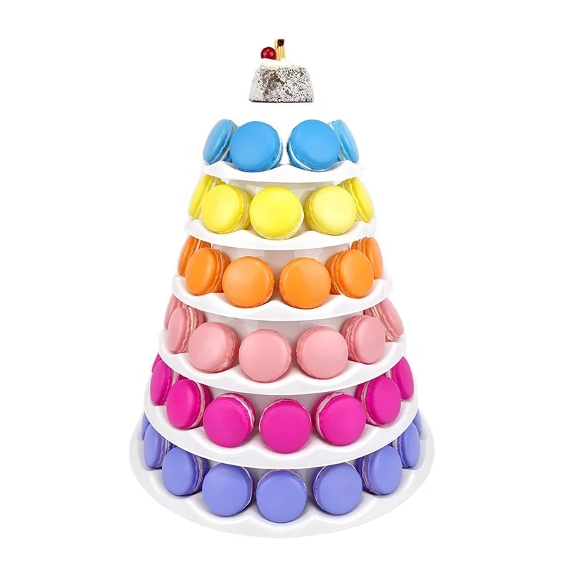 Custom 6 tiers macaron tower white PET plastic macaron cookie display stand