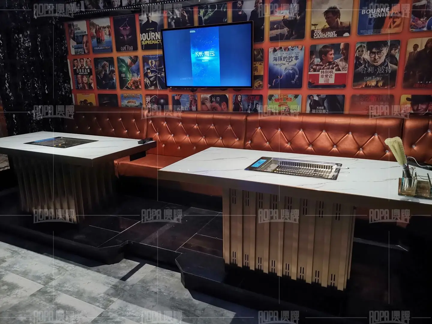 AOPA Hot pot table korean bbq grill table restaurant tables with bbq grill and hotpot