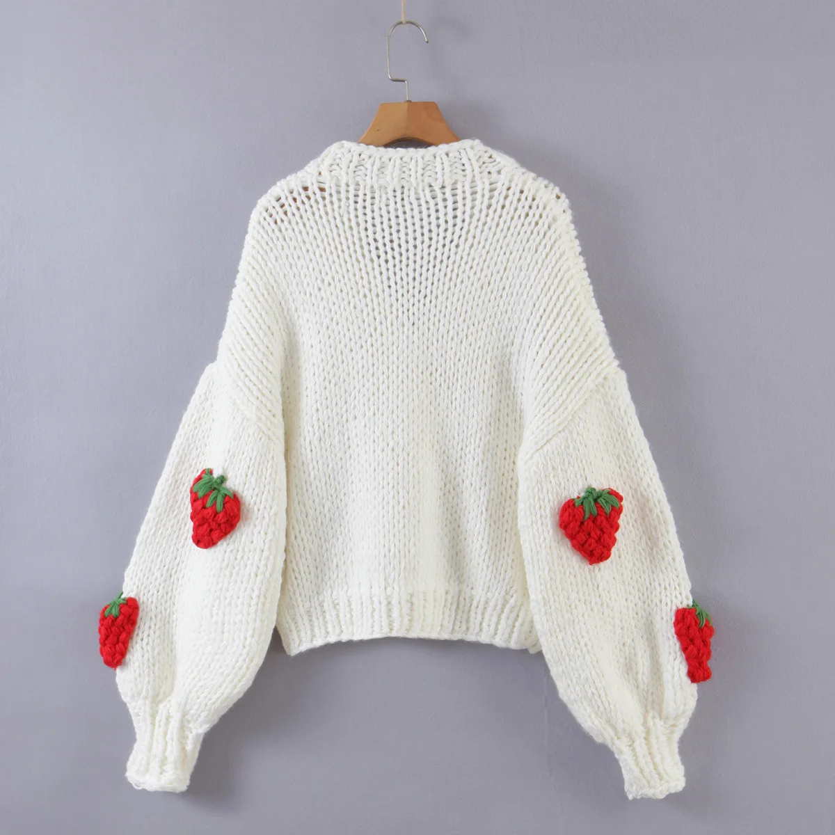 FYB Custom Handmade Strawberry Sweater Cardigan Cropped Sweater Puff Sleeve Crochet Cardigan Women