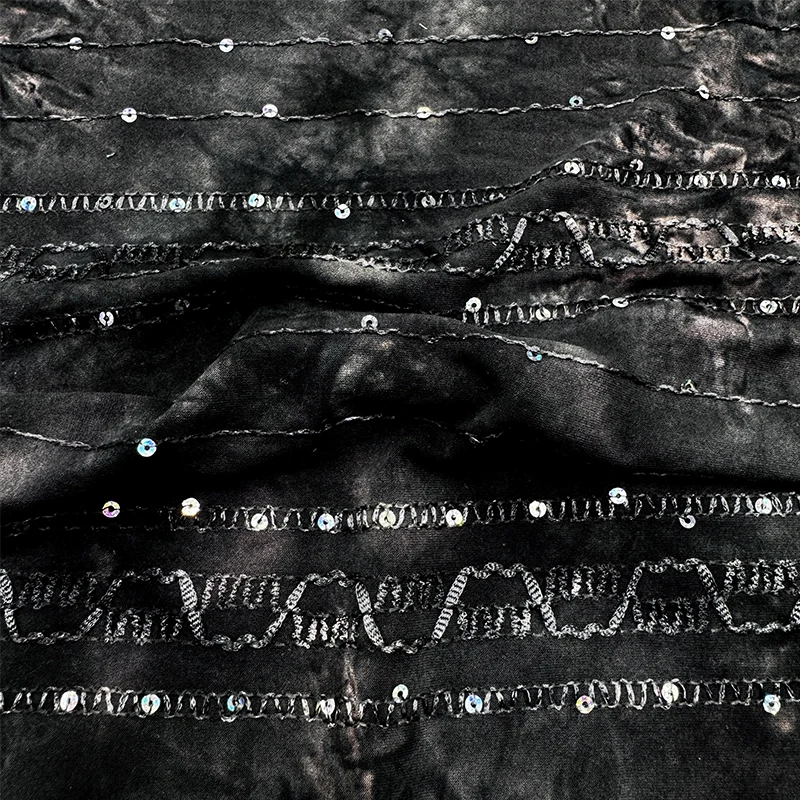 Wedtex Fabric Factory Custom Tie-dye Polyester Flower Lace Tassels Embroidered Sequins Fabric for ladies dresses