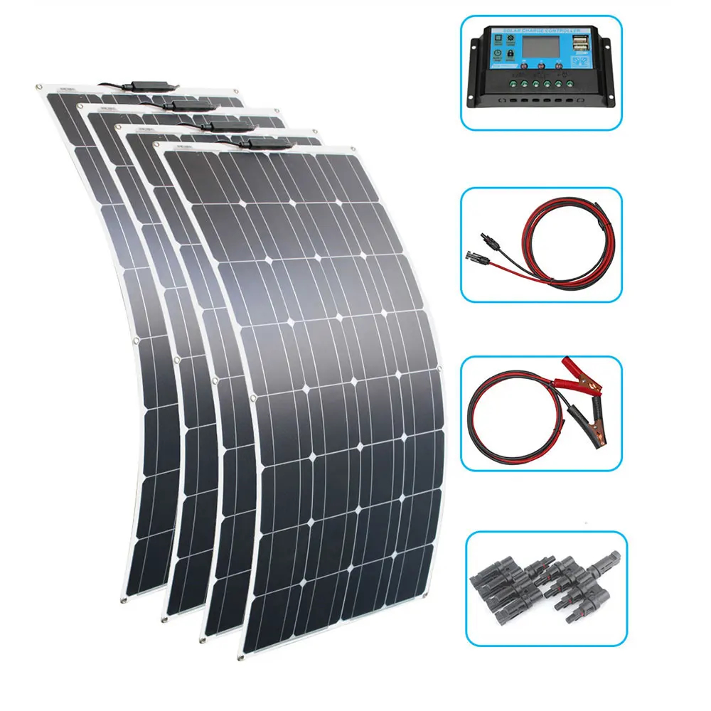 400 Вт Гибкая солнечная панель, комплект системы питания с контроллером и кабелем для дома и морского автофургона