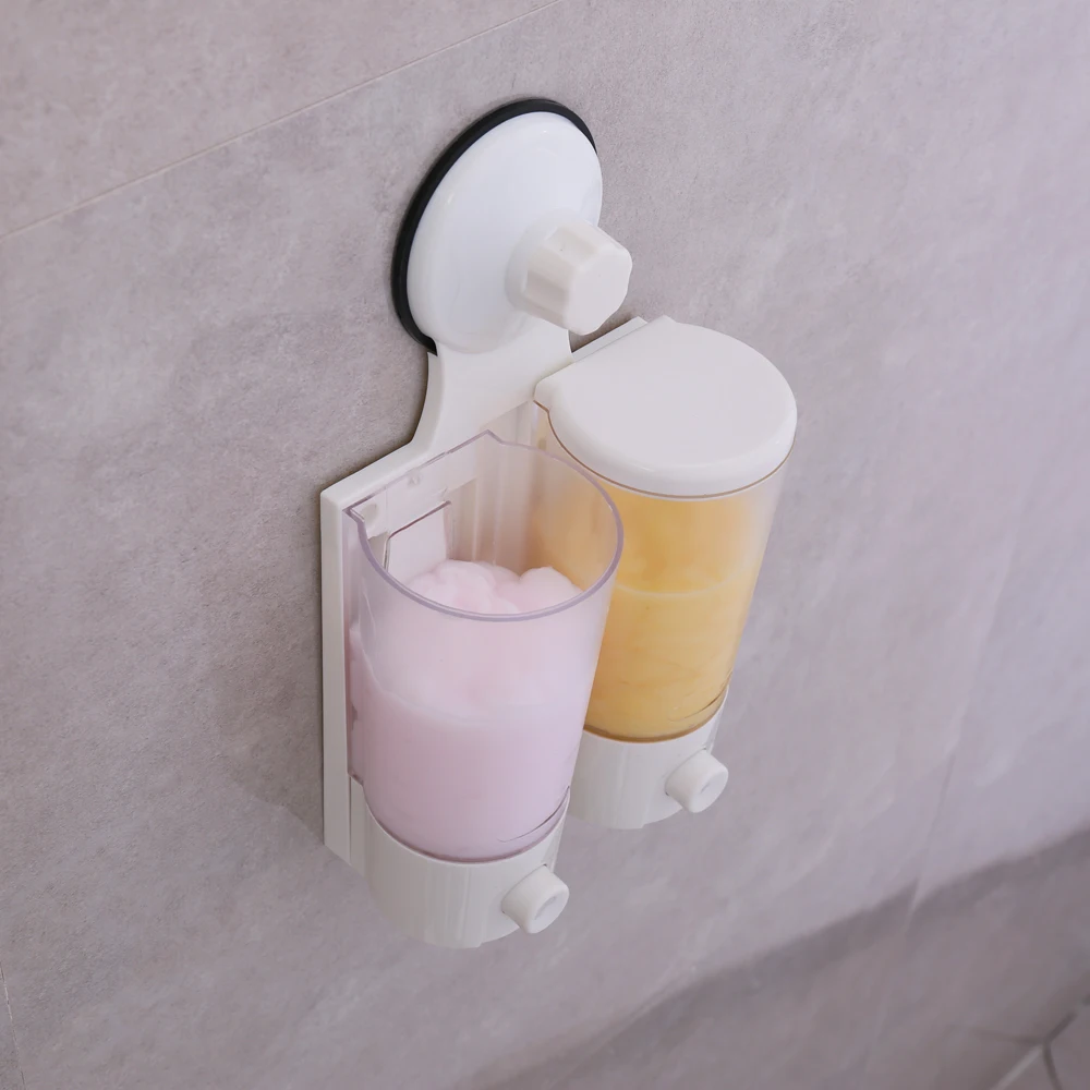
New design Magic Suction Cup Wall Mounted Double Liquid Soap Dispensers hand Press toilet equipment hand sanitizer dispenser 