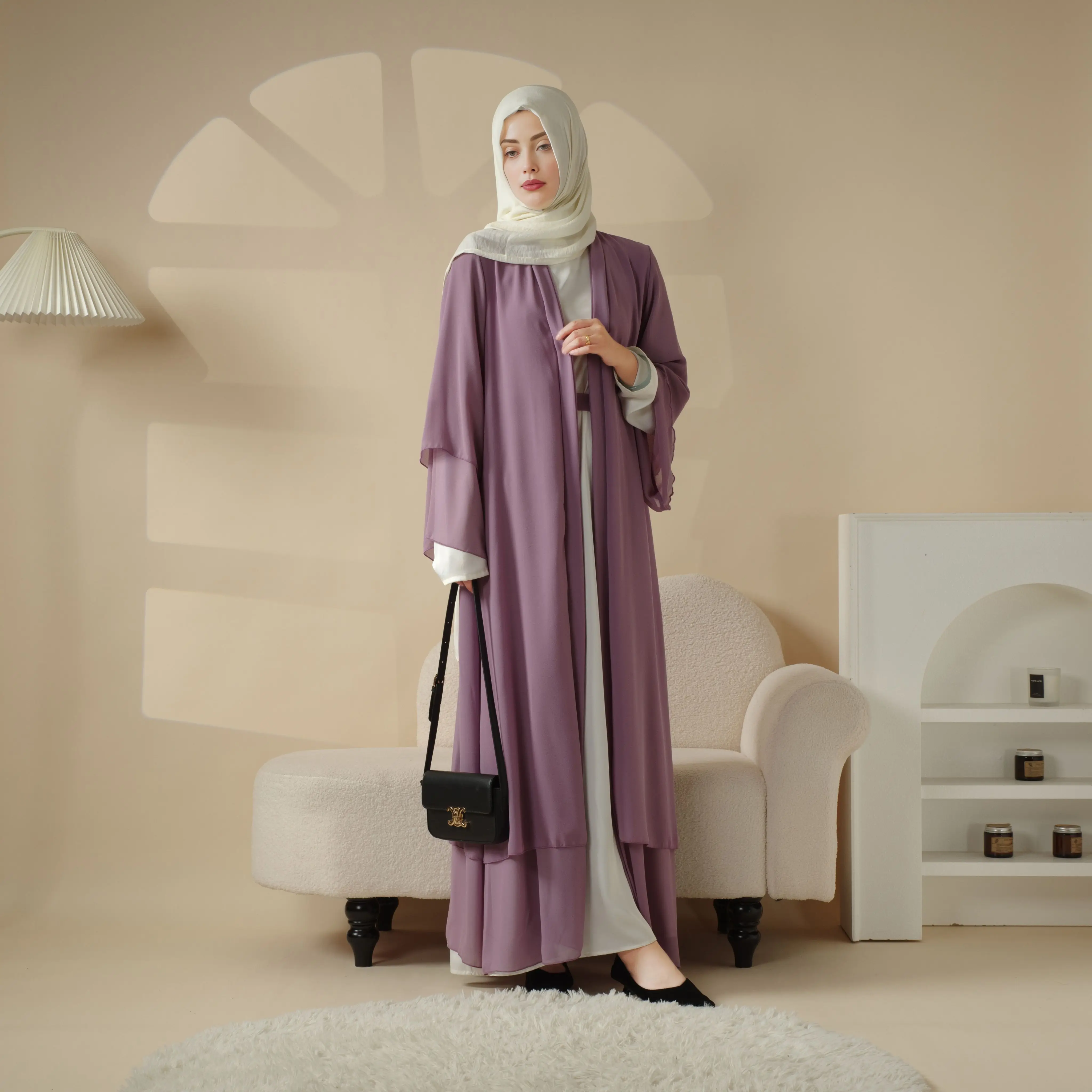 Stylish Chiffon Abaya Set Muslim Prayer Dress Ethnically Styled Jilbab Wedding Work Casual Occasions Silk Crepe Modest Dress Set