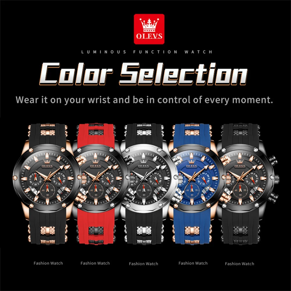 olevs 9991  Luxury Wrist Custom Logo OEM Accept New Design Brand Silicone Strap Chronograph Quartz Men Watch