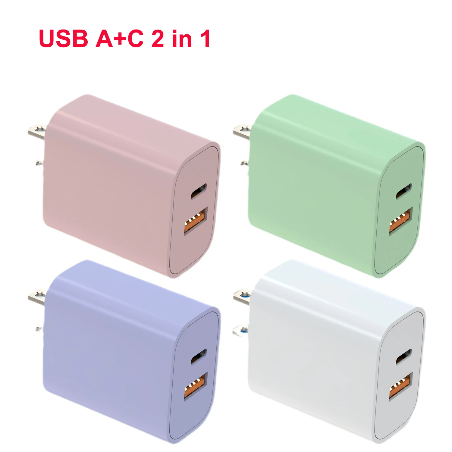 20W US usb-c portable multi port multiple USB A Type C 2 in 1 wall fast PD charger adapter QC3.0 for smart mobile phone android