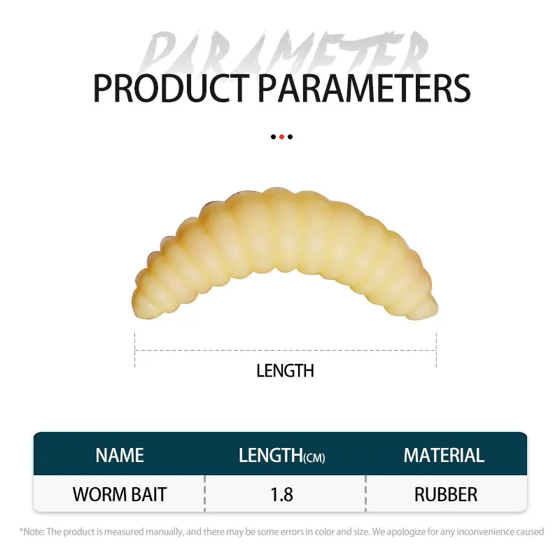 50PCS 2cm 0.3g maggot Grub Soft Fishing Lure hooks smell Worms Glow Shrimps Fish Lures