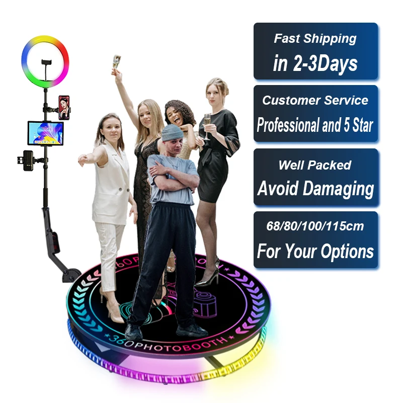 360 degre portable photo booth Fill light machine camera ipad selfie video Free accessories automatic spin 360 photo booth