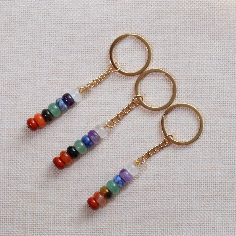 Wholesale crystal key chains natural crystal even chakra energy Healing Gold Silver