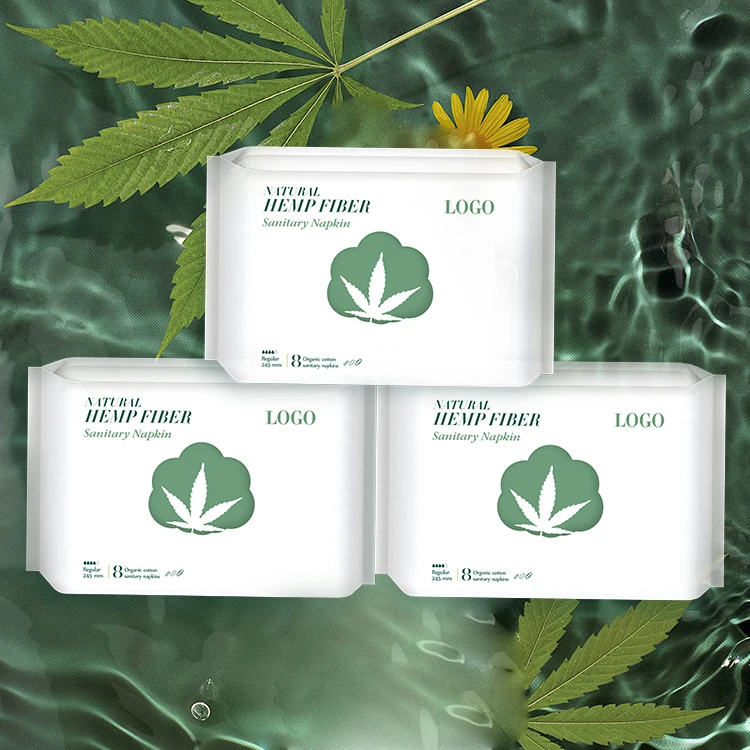 private label high quality hemp fabric sanitary napkins customized disposable CBD pads THC free for women