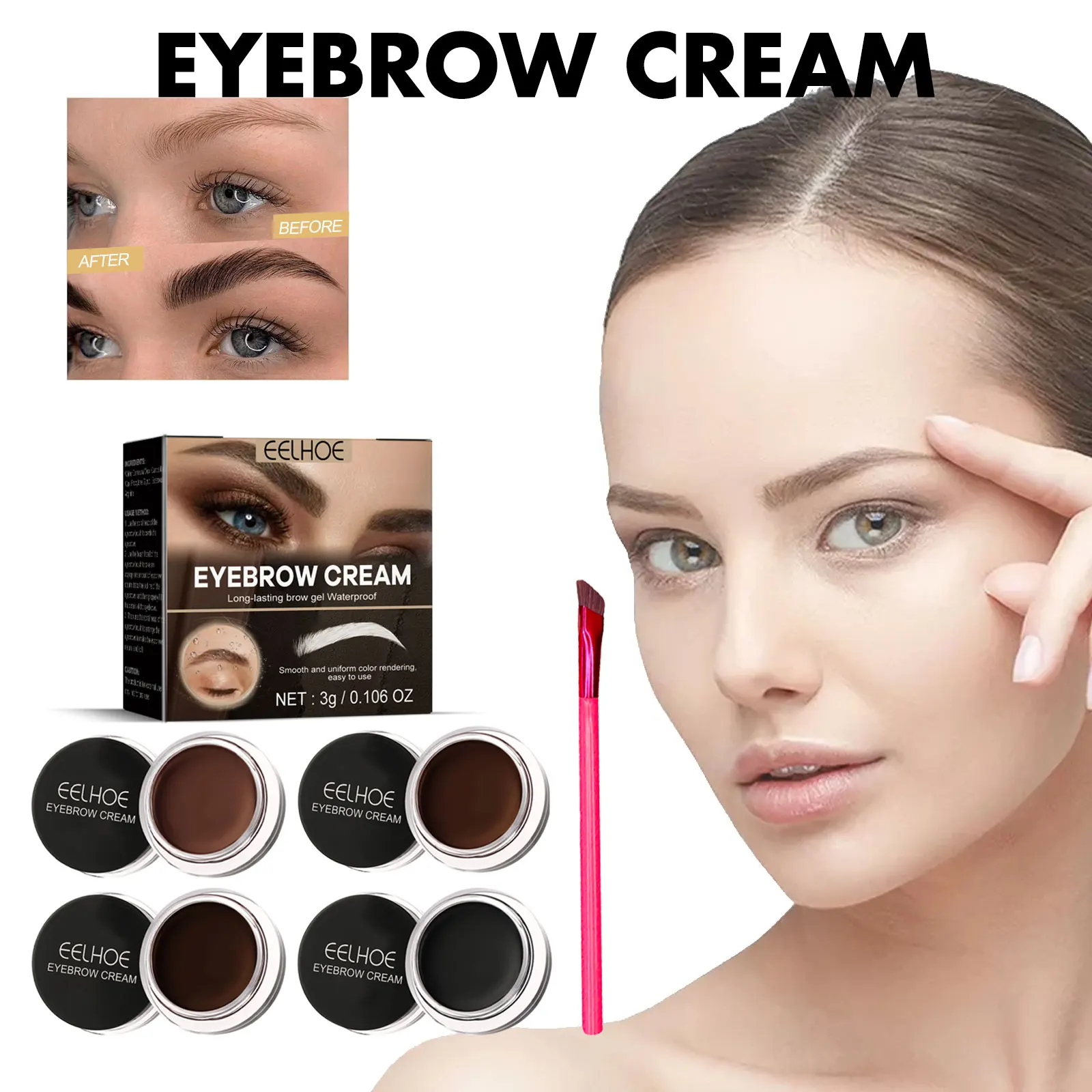 Natural Dry Fast smooth Easily Eye Brow Enhancers Cream Smudgeproof Sweat Resistant Formula Eyebrow Pomade Gel with brush
