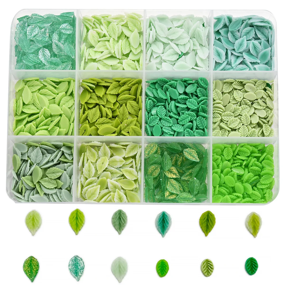 Hypoallergenic Green Leaf Nail Art Charms 3D Matte Glitter Mixed Rhinestones Leaves Nail Decorations for DIY Manicure Salon