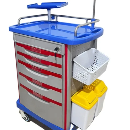 Hospital Emergency Trolley Multi-function Cart ABS Medication Anesthesia Trolley with Wheel