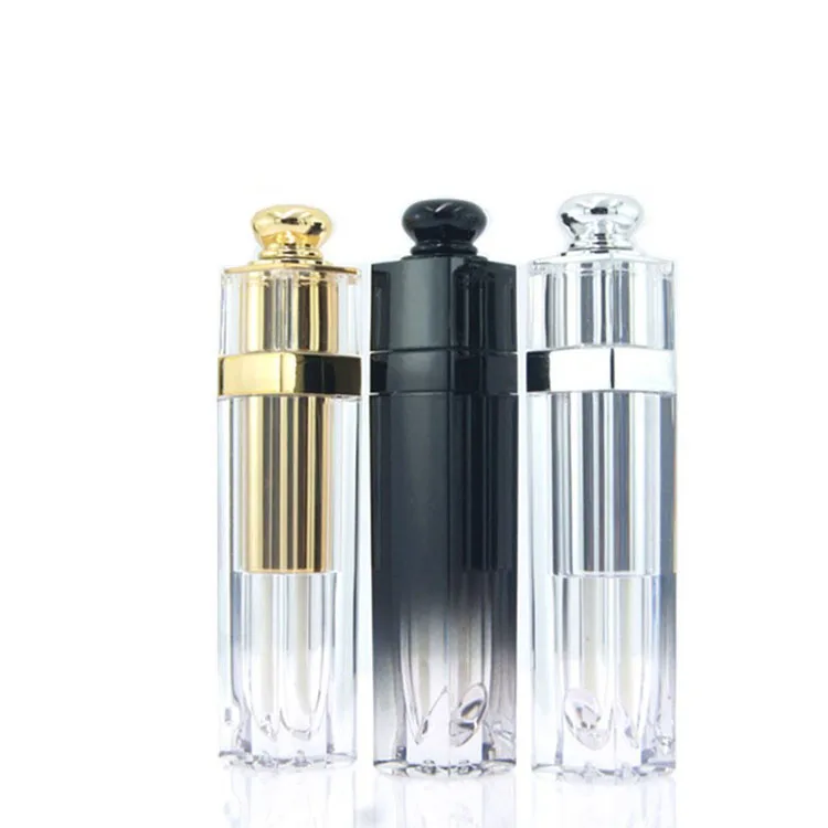 Acrylic PMMA material clear and gold empty square lip blam tube container 5ml transparent lipgloss bottle