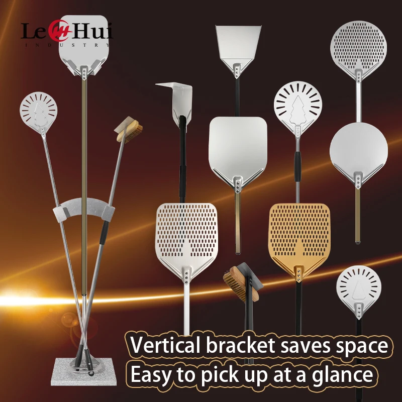 304 stainless steel Pizza peels rack with marble pole single side pizza brush pizza Peel kit with freestanding tools holder