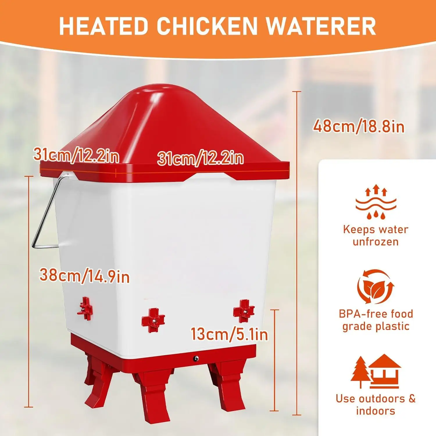 5 Gal Chicken Heated Waterer Drinker With Adjustable Legs In Winter