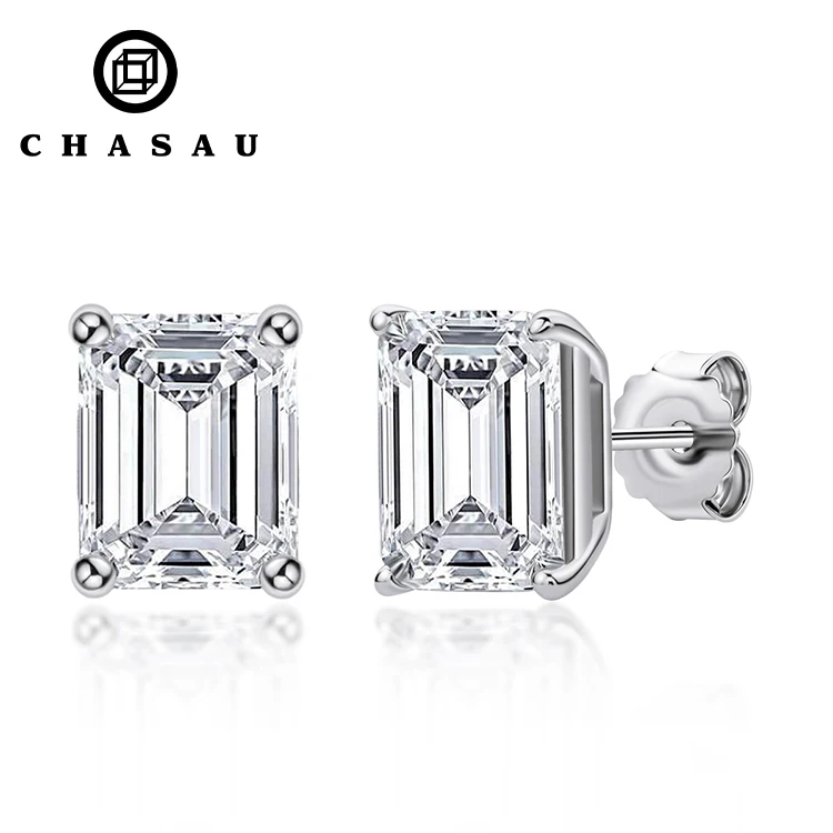 Professional Manufacturer 1CT CZ Cubic Zircon S925 Sterling Silver emerald cut stud earrings for women