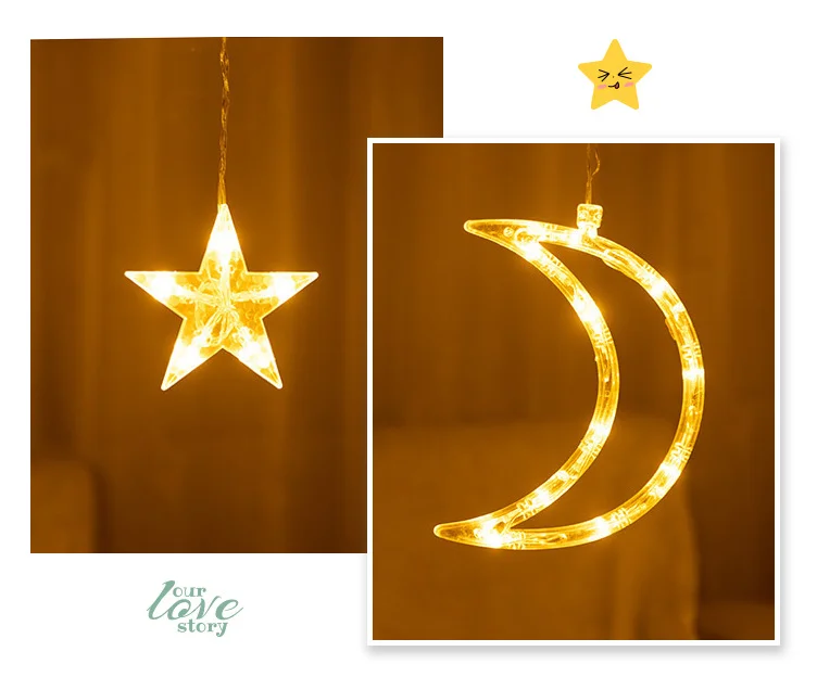 Customized Eid Mubarak Ramadan Decorations Lights Moon And Star Shape Led Curtain Light Holiday Lights