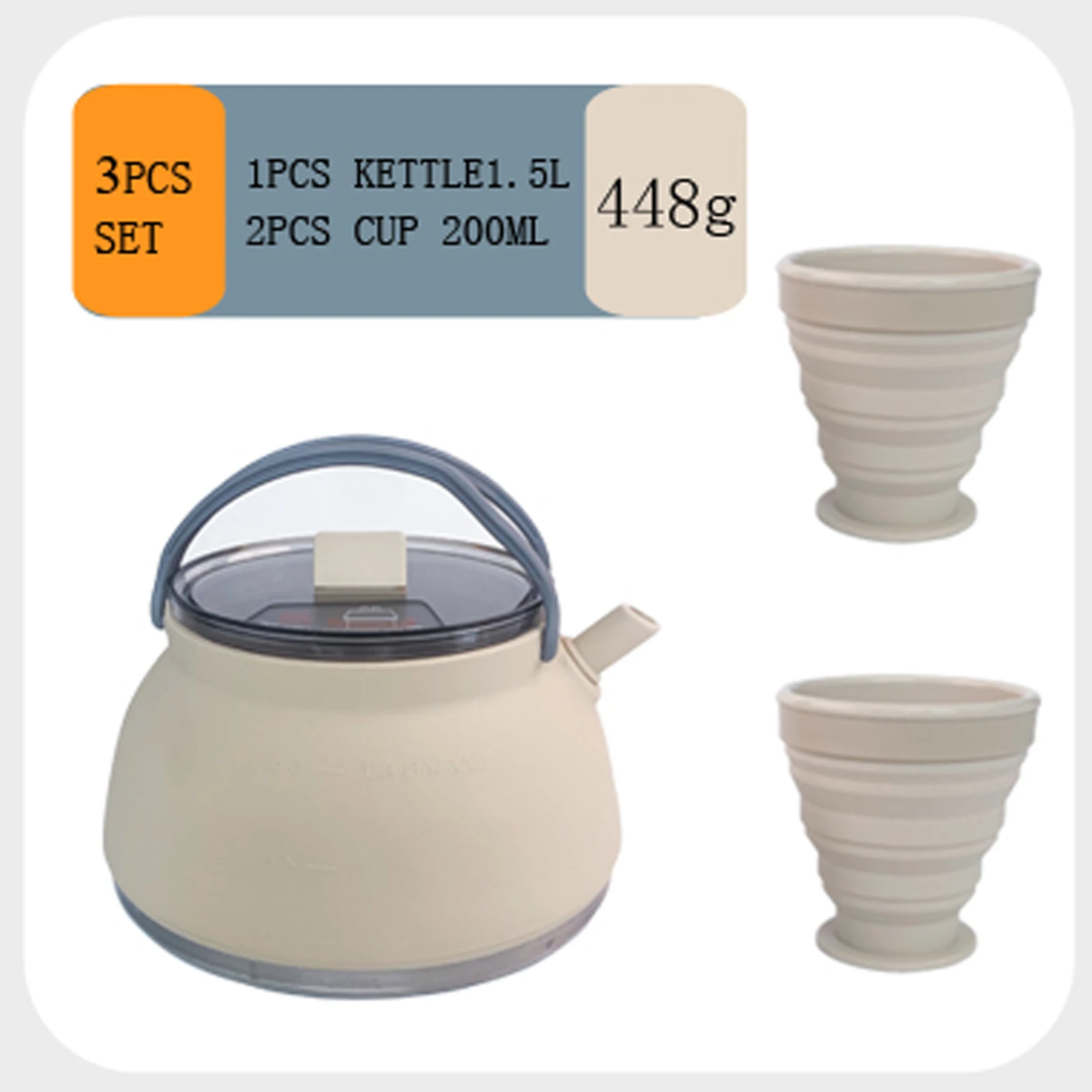 New Design 1.5L Collapsible Portable Camping Kettle Silicone Foldable Cooking Pot