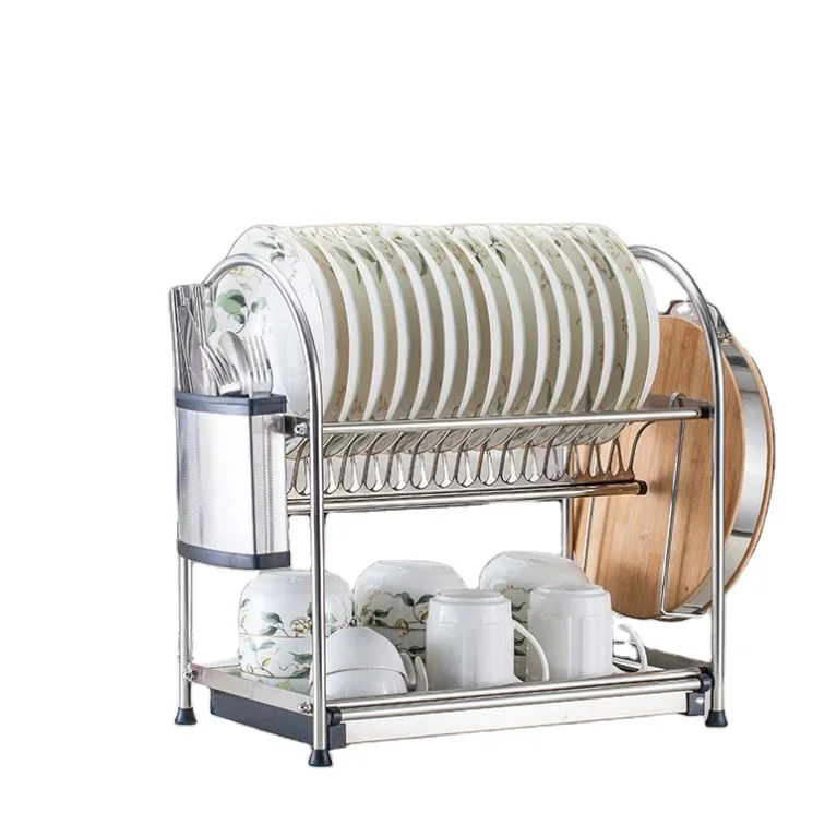 Hot Sale D-1350 Double-Tier Stainless Steel Dish Drainer Rack Anti-Rust Kitchen Organization over Sink Tableware Custom Design