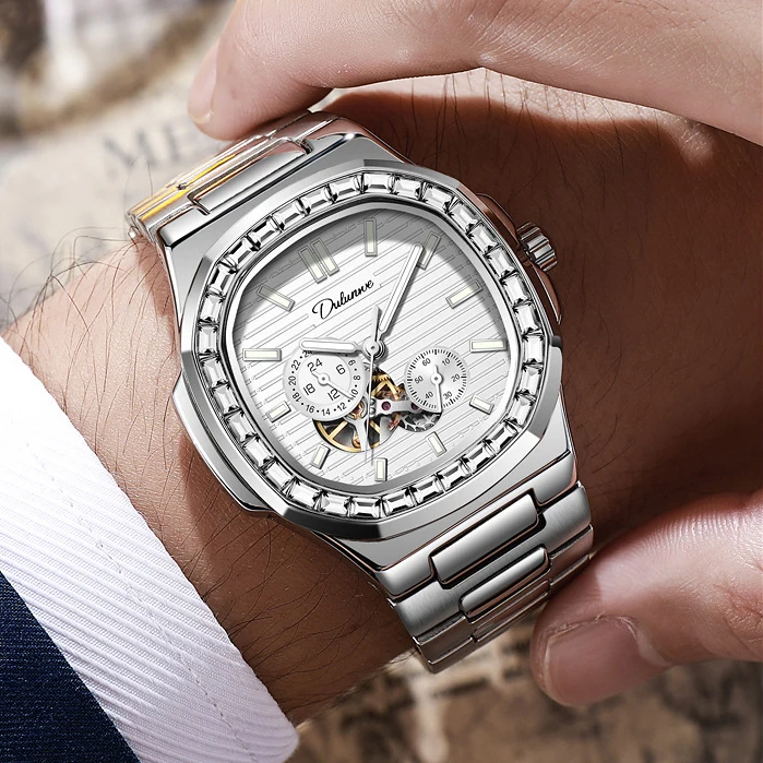 New Custom 316L Stainless Steel Skeleton Mechanical Automatic Square Men Watches Luxury Brand Quality Men Reloj Wristwatch