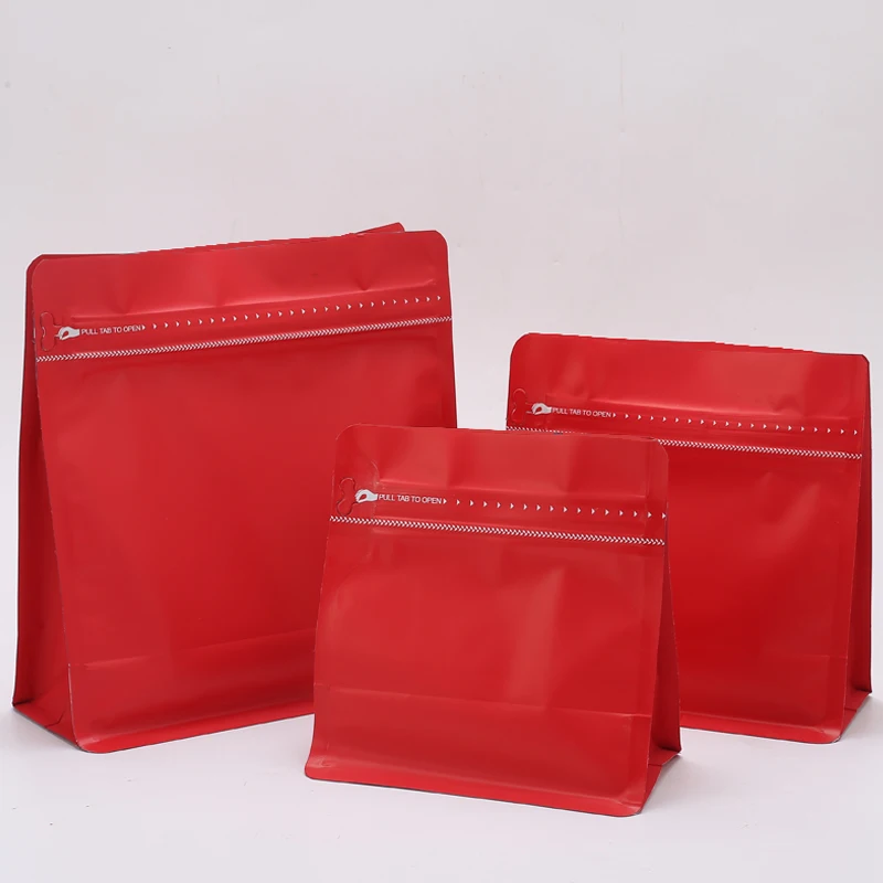Fast delivery matte red 100g 250g 16oz coffee bags 500g square bottom coffee bean packaging