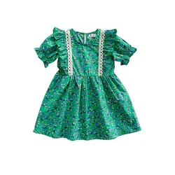 Bear Leader Summer Flower Girls Dresses Lace Short Sleeve Princess Dress Party Birthday Costume Vestidos New Green Kids Clothes