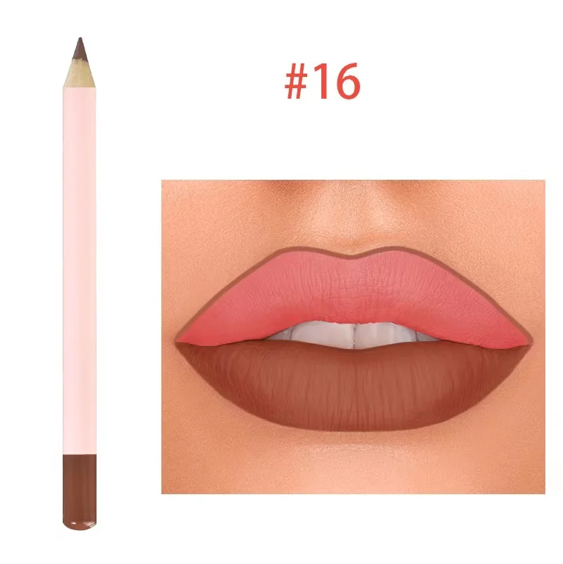 Private label custom pink pen brown matte wooden lipliner purple with cheap price vendor