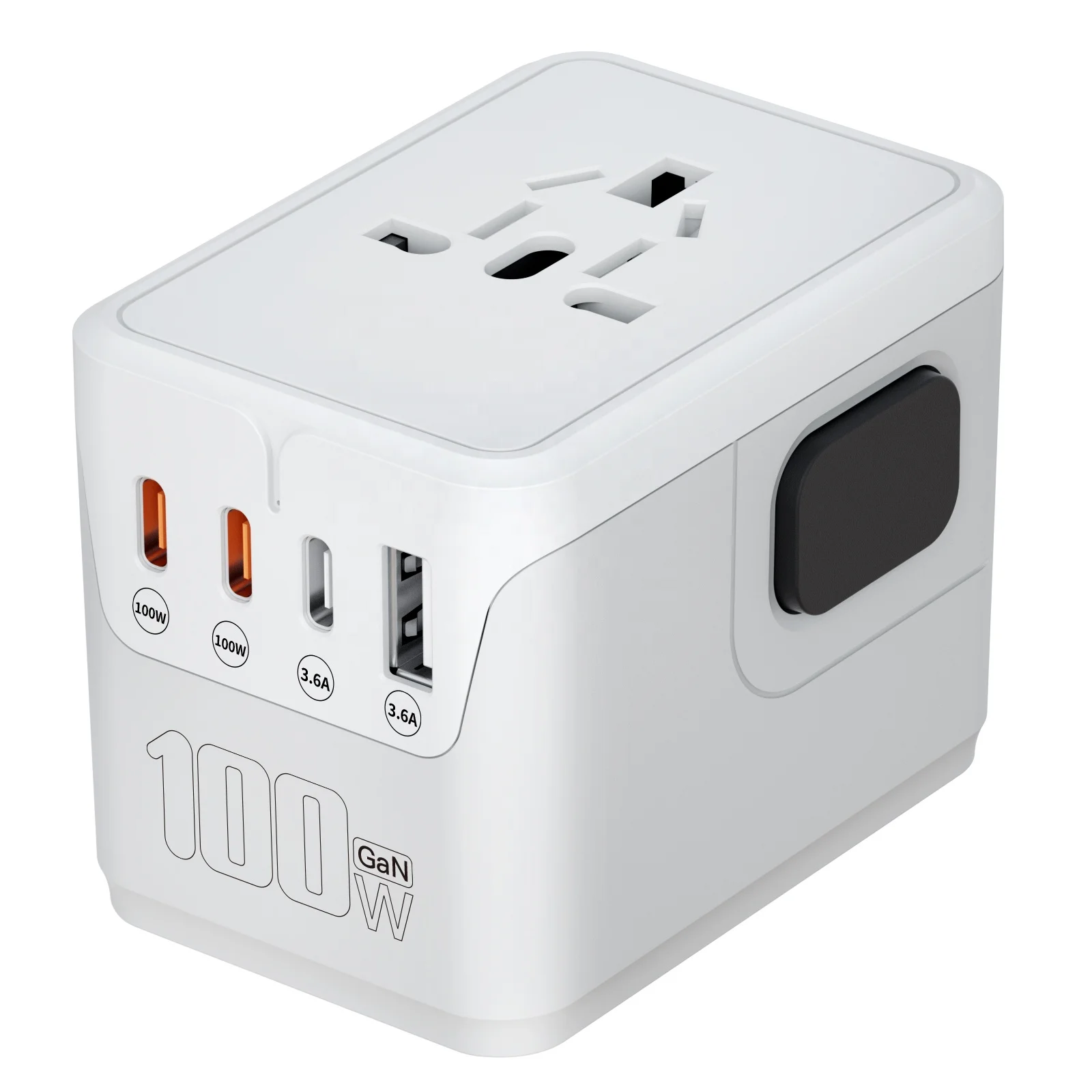 Worldplug International Travel Power Adapter 1 USB Port 4-Outlet Universal Travel Wall Charger GAN 1 USB 4C Adapter Electrical