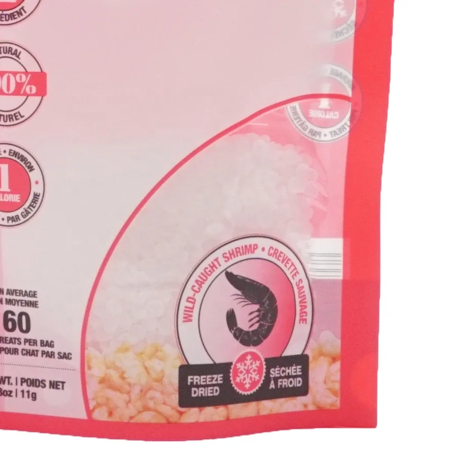 Custom pet food plastic dog treat packaging dog shrimp seafood feed bag with window