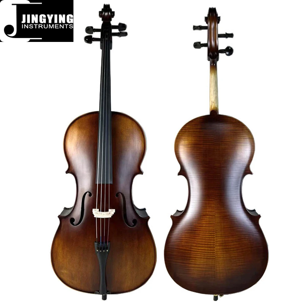 2024 Jingying Music String Instruments,JYCE-E600 Solid Wood Spruce Panel Cello Matte Flamed Maple Practice Cello