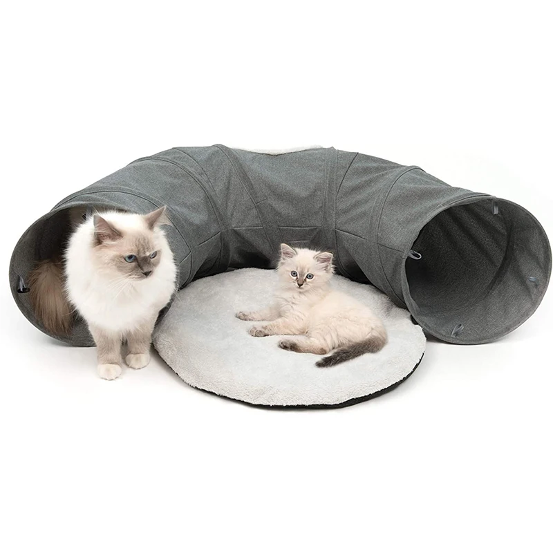 Portable pop up Multi-function cat and dogs round shape tunnel with a plush mat