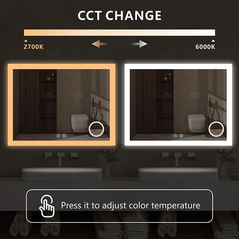 Wall mounted Foshan factory touch screen demist led backlit bathroom mirror light with blue tooth for hotel