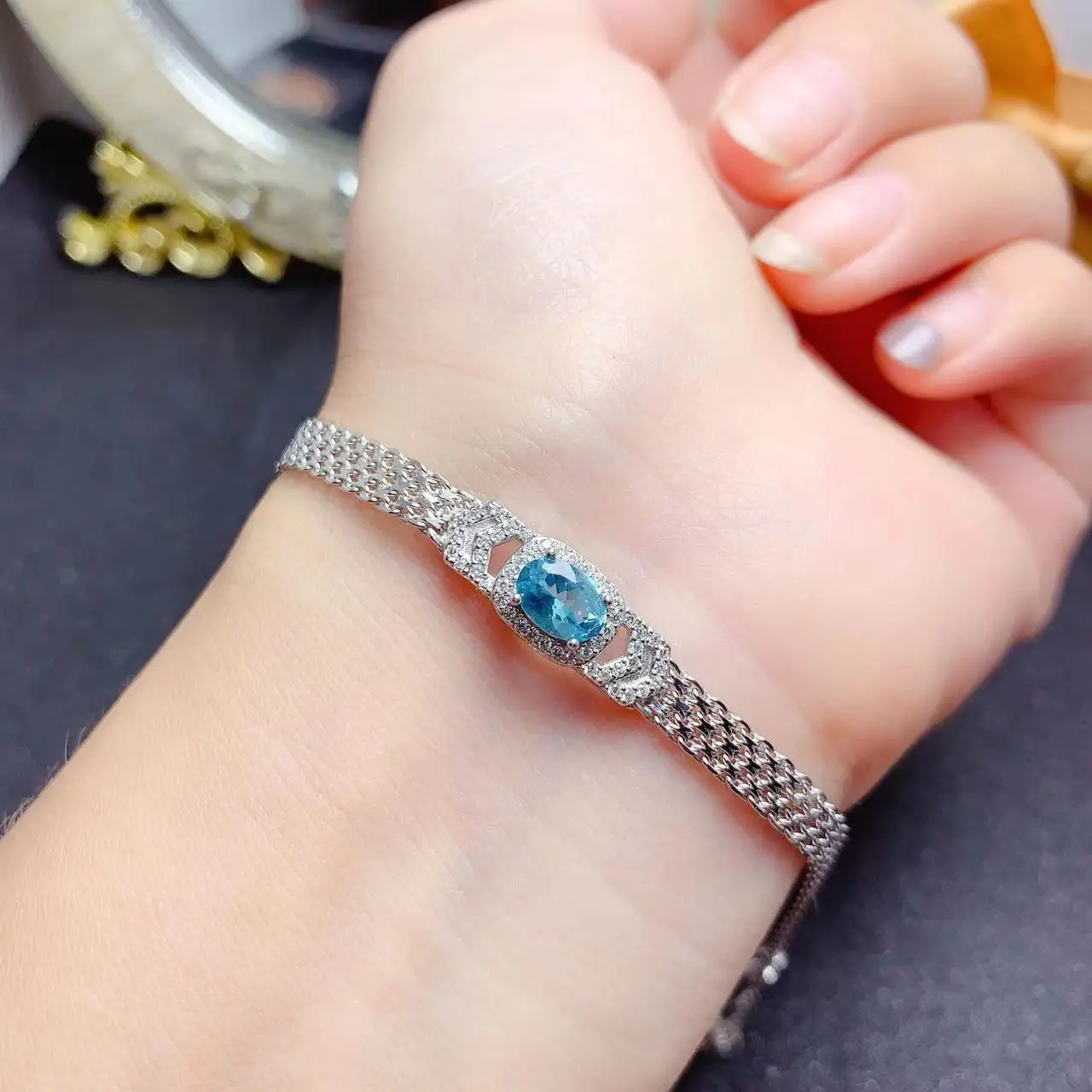 Factory Wholesale Hot Sale Custom Luxury 925 Sterling Silver Natural Apatite Stone Love Bracelets