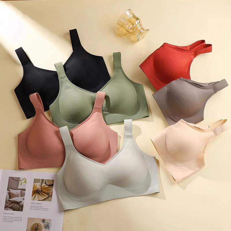 Custom logo Push Up Underwear Large Seamless Detachable Top Bras Big Size Double Layer sutia Women Seamless Bra