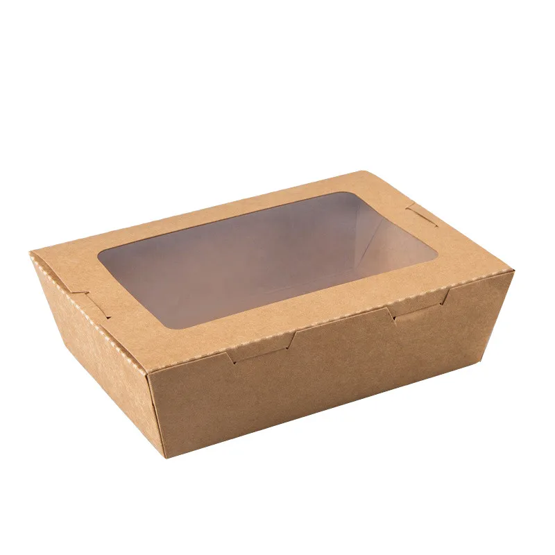 Kraft Food Grade Paper Box Takeaway Salad Box Biodegradable Food Containers With Window Oil and Water Proof for Food