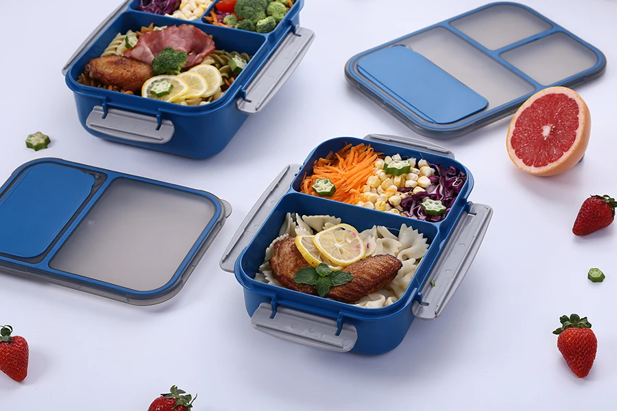 KJH live 1.8L New design BPA free plastic three compartment bento lunch box for adults