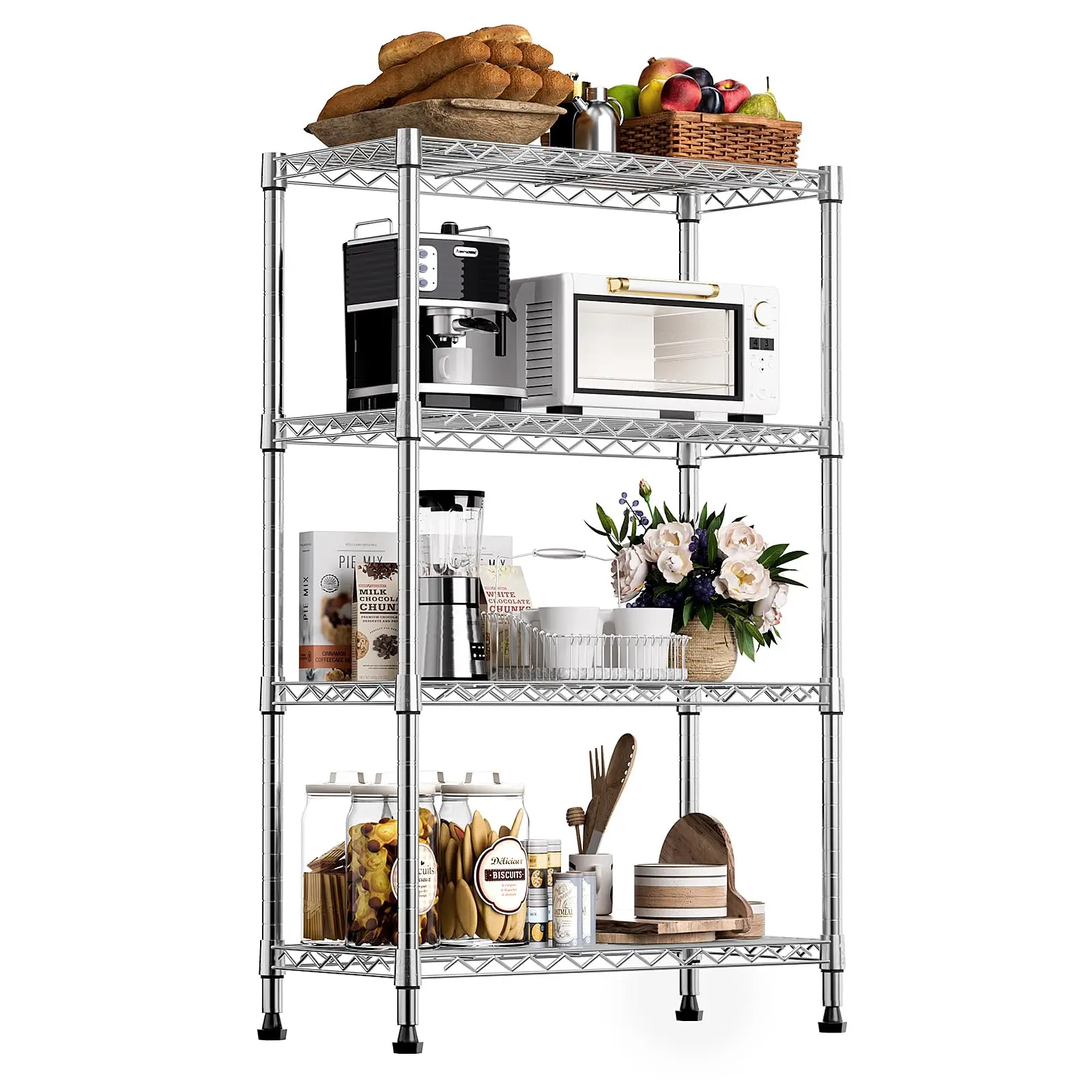 Wholesale 4 Tier Heavy Duty Mobile Wire Shelving Rack Powder chrome Coated wire shelf