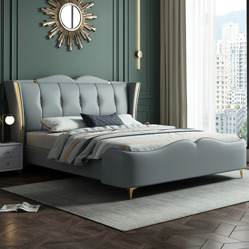 luxury leather wooden box bed new design queen double bed set furniture bedroom modern bed