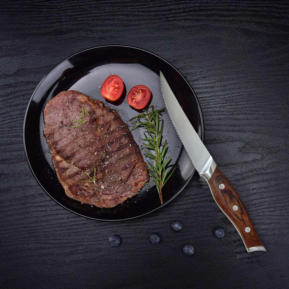 Classic design Pakka wood handle 4/6pcs stainless steel steak knife gift set