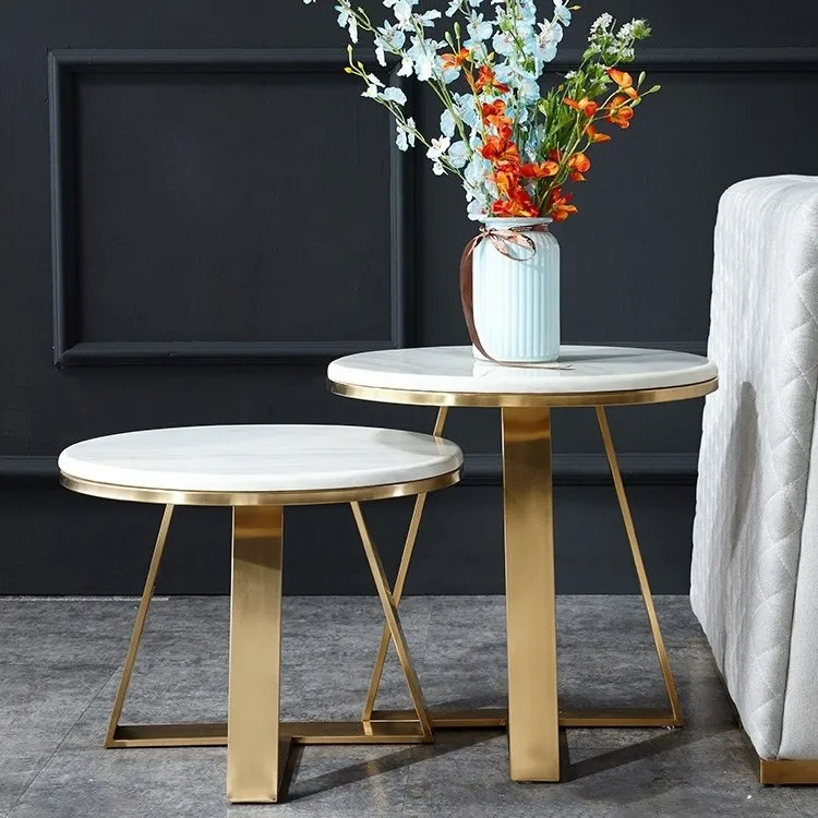 Luxury Modern Simple Metal Frame Console Table Gold Stainless Steel Living Room Furniture Side Table Marble Coffee Table