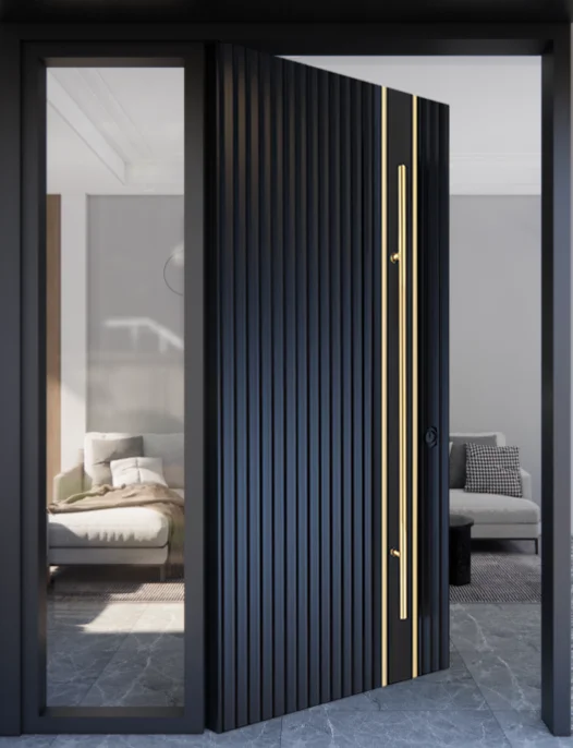 wooden zinc alloy doors  modern fashion style security safety entrance pivot door with multi-Point Lock with smart phone lock